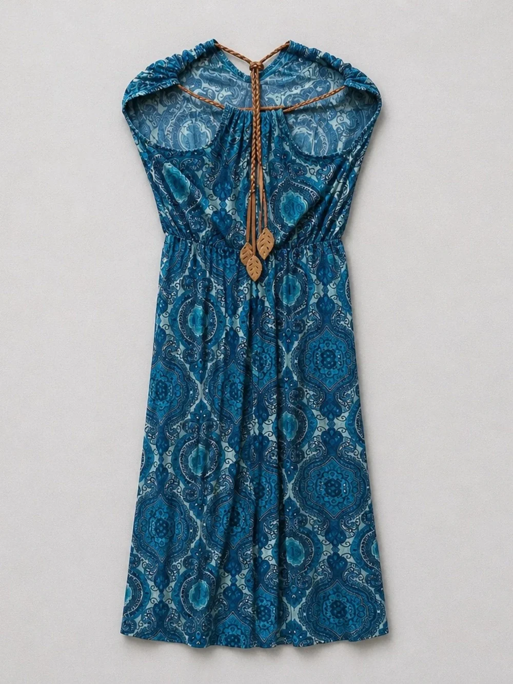 Girls' Blue Paisley Hooded Dress